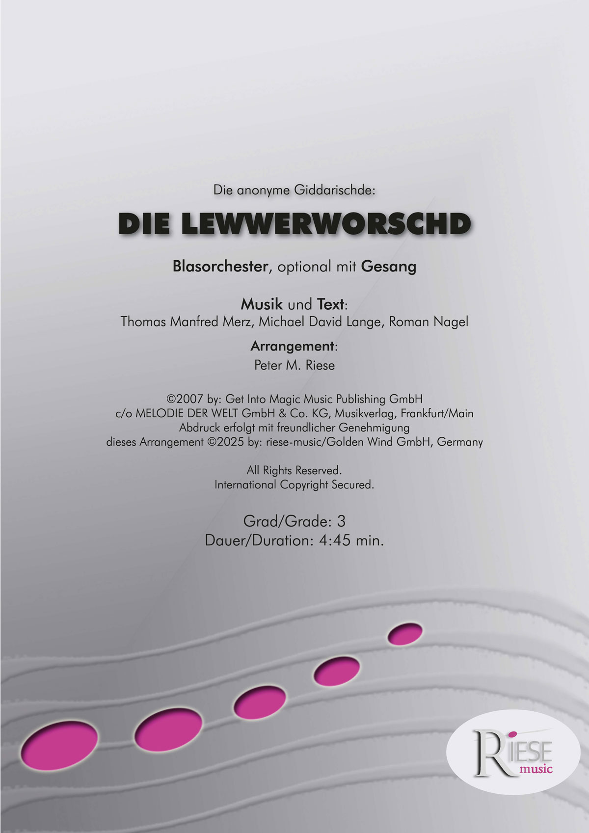 die-lewwerworschd-peter-riese-blasorchester-golden-wind-verlag Die Lewwerworschd, Kult-Hit für Blasorchester mit Gesang, arrangiert von Peter Riese
